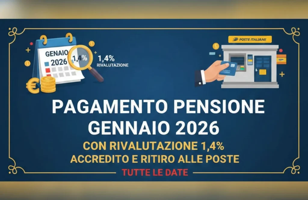 Pagamento Pensione Gennaio 2026 con Rivalutazione 1,4%: Accredito e Ritiro alle Poste, Tutte le Date
